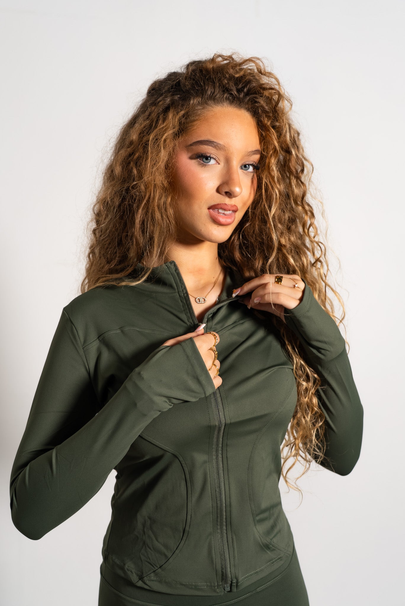 Ensemble legging & haut zippé Vert Kaki